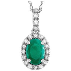 LB Exclusive 14K White Gold 0.12 ct Diamond and Emerald Oval Pendant Necklace LB Exclusive 14K White Gold 0.12 ct Diamond and Emerald Oval Pendant Necklace
