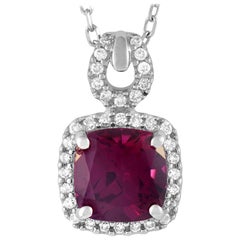 LB Exclusive 14K White Gold 0.12 ct Diamond and Rhodolite Garnet Pendant Necklac