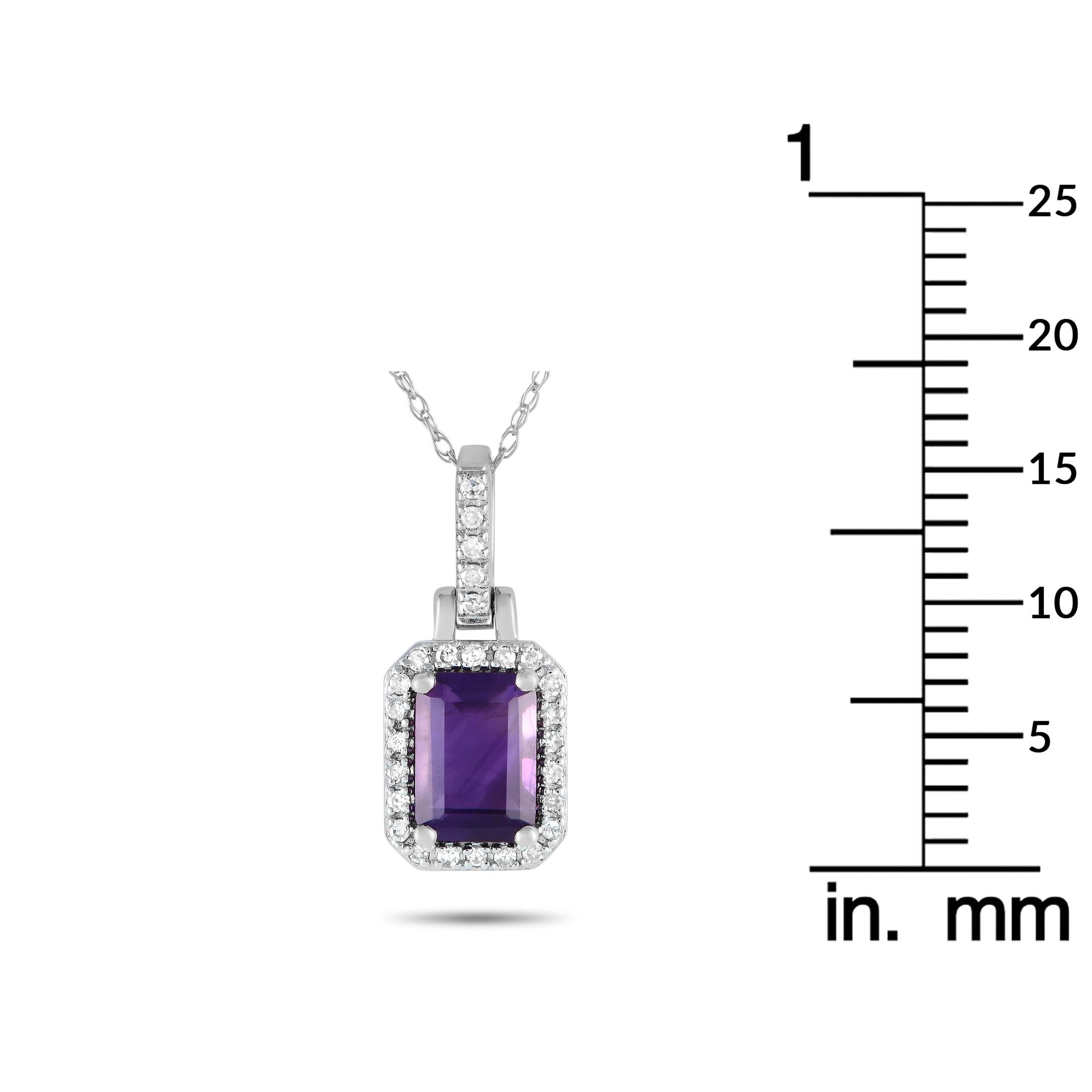 LB Exclusive 14K White Gold 0.12ct Diamond & Amethyst Necklace PD4-15501WAM In New Condition For Sale In Southampton, PA