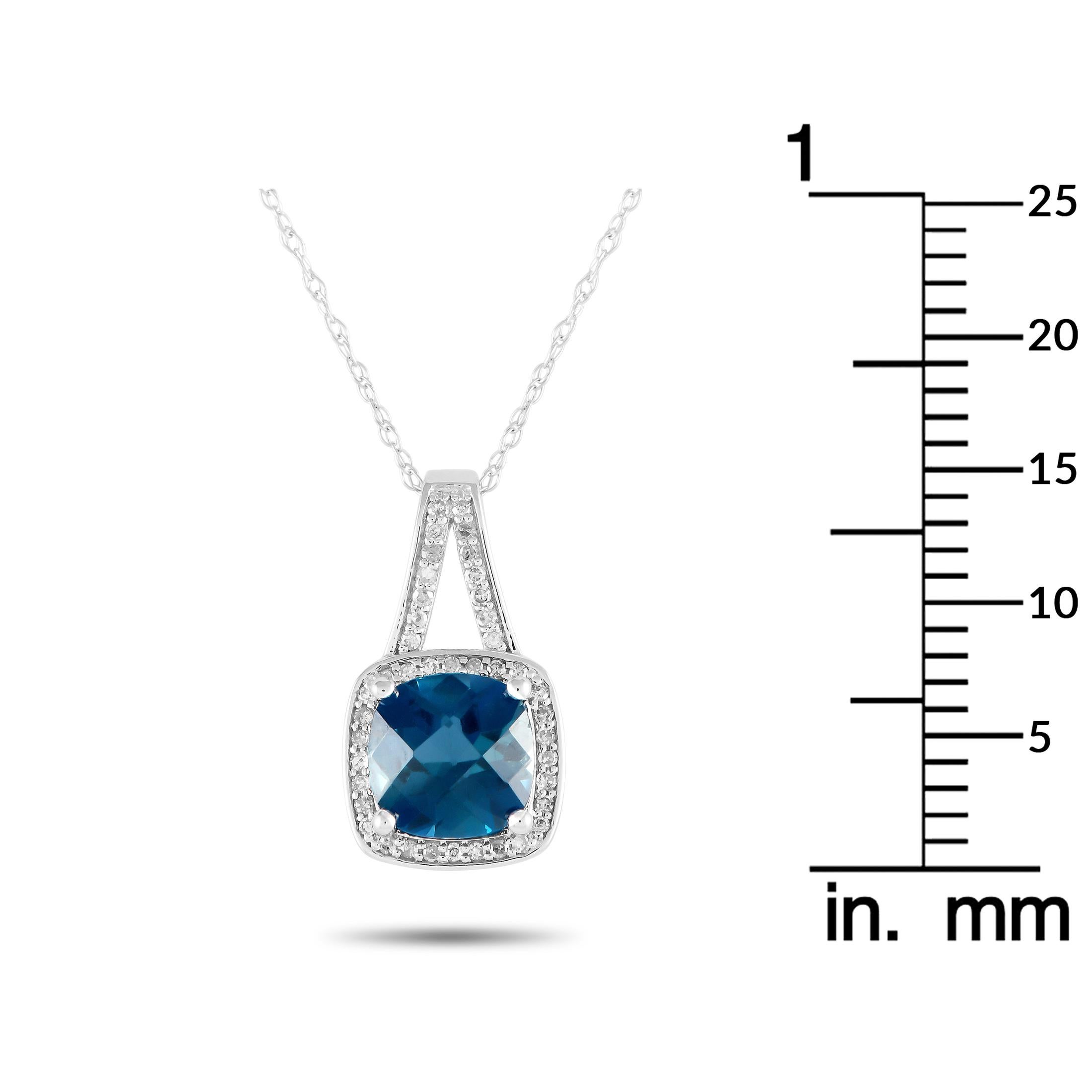 LB Exclusive 14K White Gold 0.12ct Diamond and Blue Topaz Necklace PD4-16273WBT In New Condition For Sale In Southampton, PA
