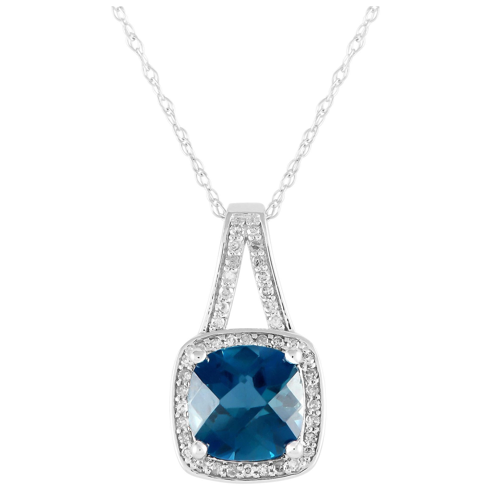 LB Exclusive 14K Weißgold 0,12ct Diamant und Blauer Topas Halskette PD4-16273WBT