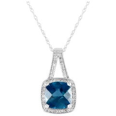 LB Exclusive 14K Weißgold 0,12ct Diamant und Blauer Topas Halskette PD4-16273WBT