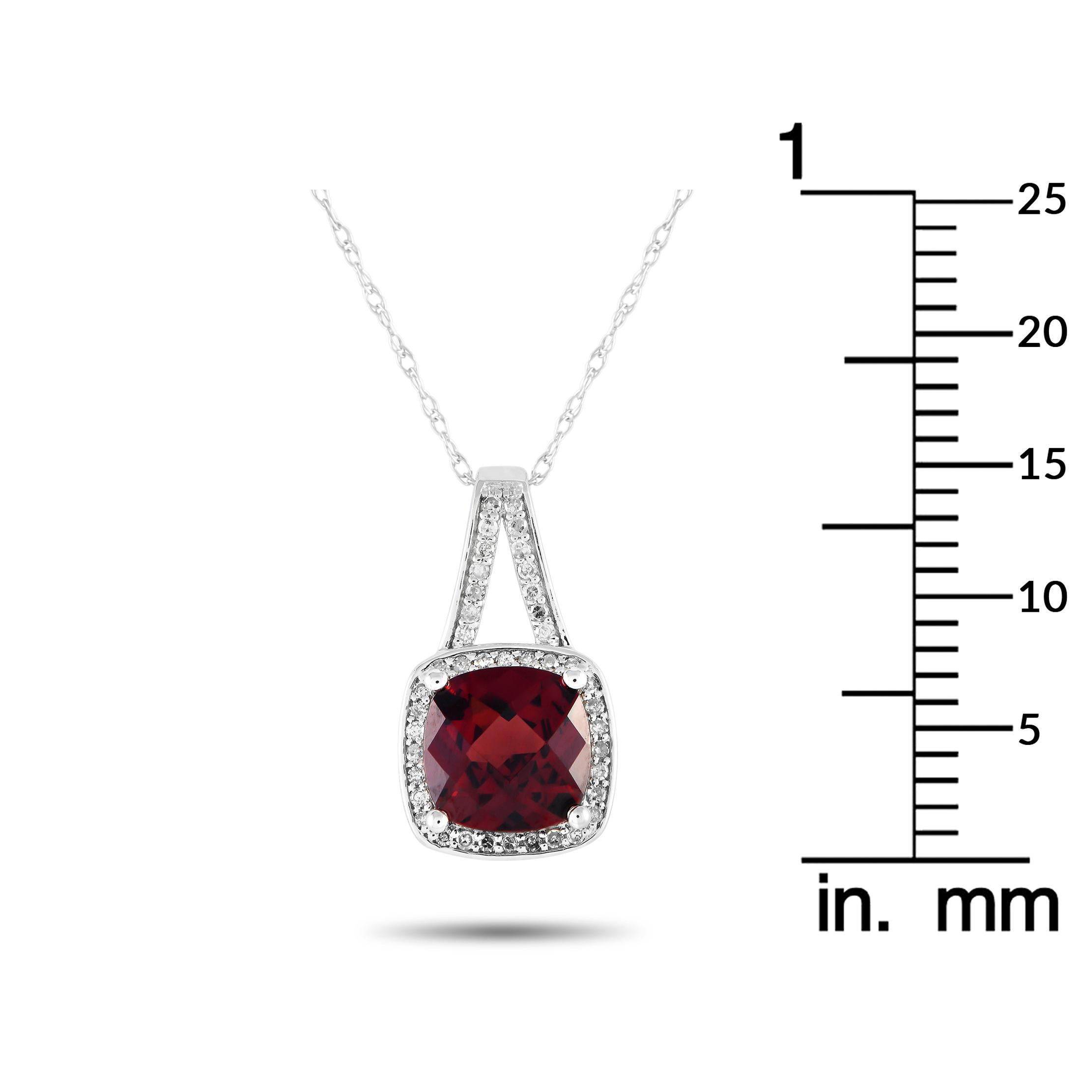 LB Exclusive 14K White Gold 0.12ct Diamond and Garnet Necklace PD4-16273WGA In New Condition For Sale In Southampton, PA