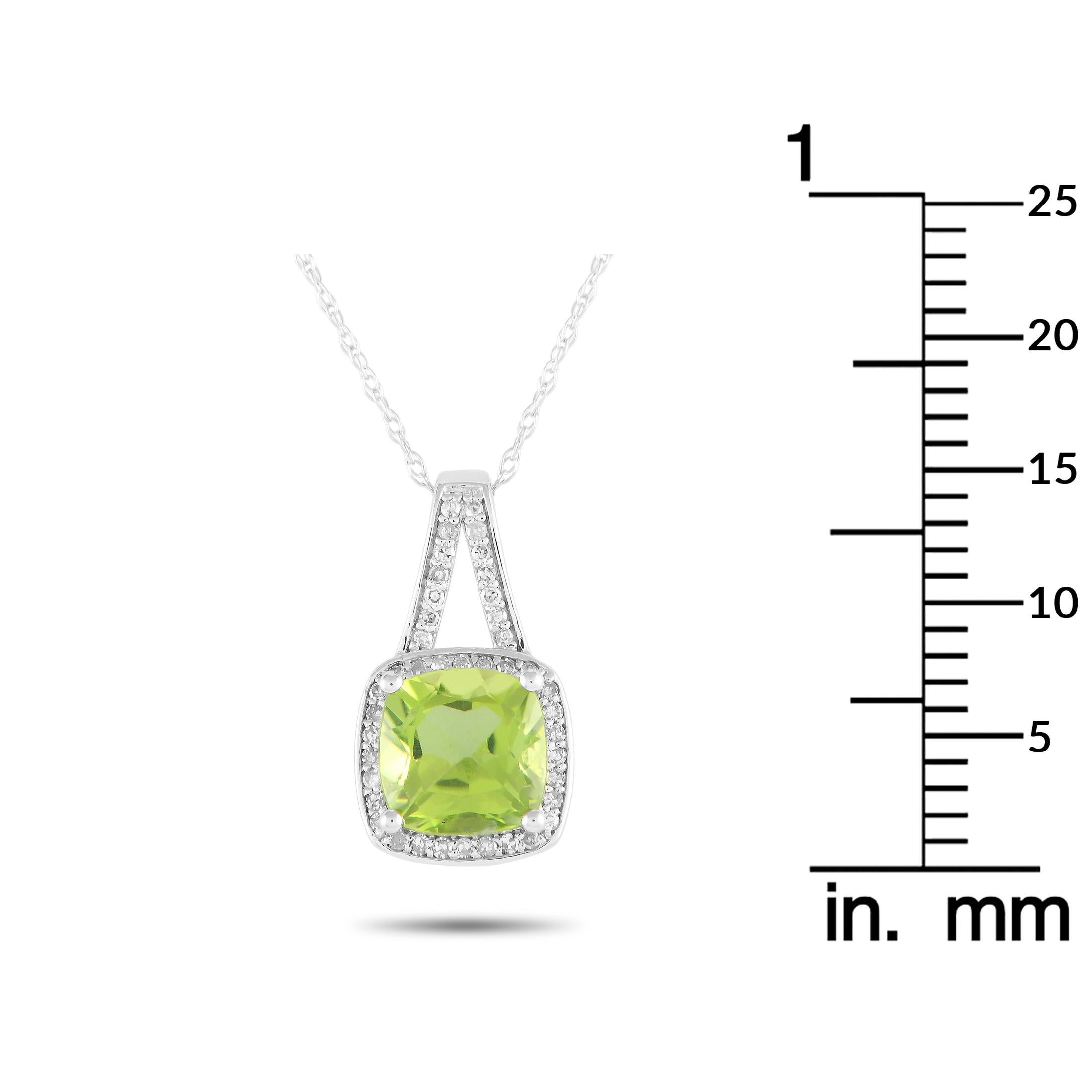 LB Exclusive 14K White Gold 0.12ct Diamond and Peridot Necklace PD4-16273WPE In New Condition For Sale In Southampton, PA