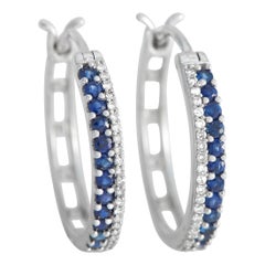 LB Exclusive 14K White Gold 0.13ct Diamond 
Sapphire Hoop Earrings EH4-10313WSA