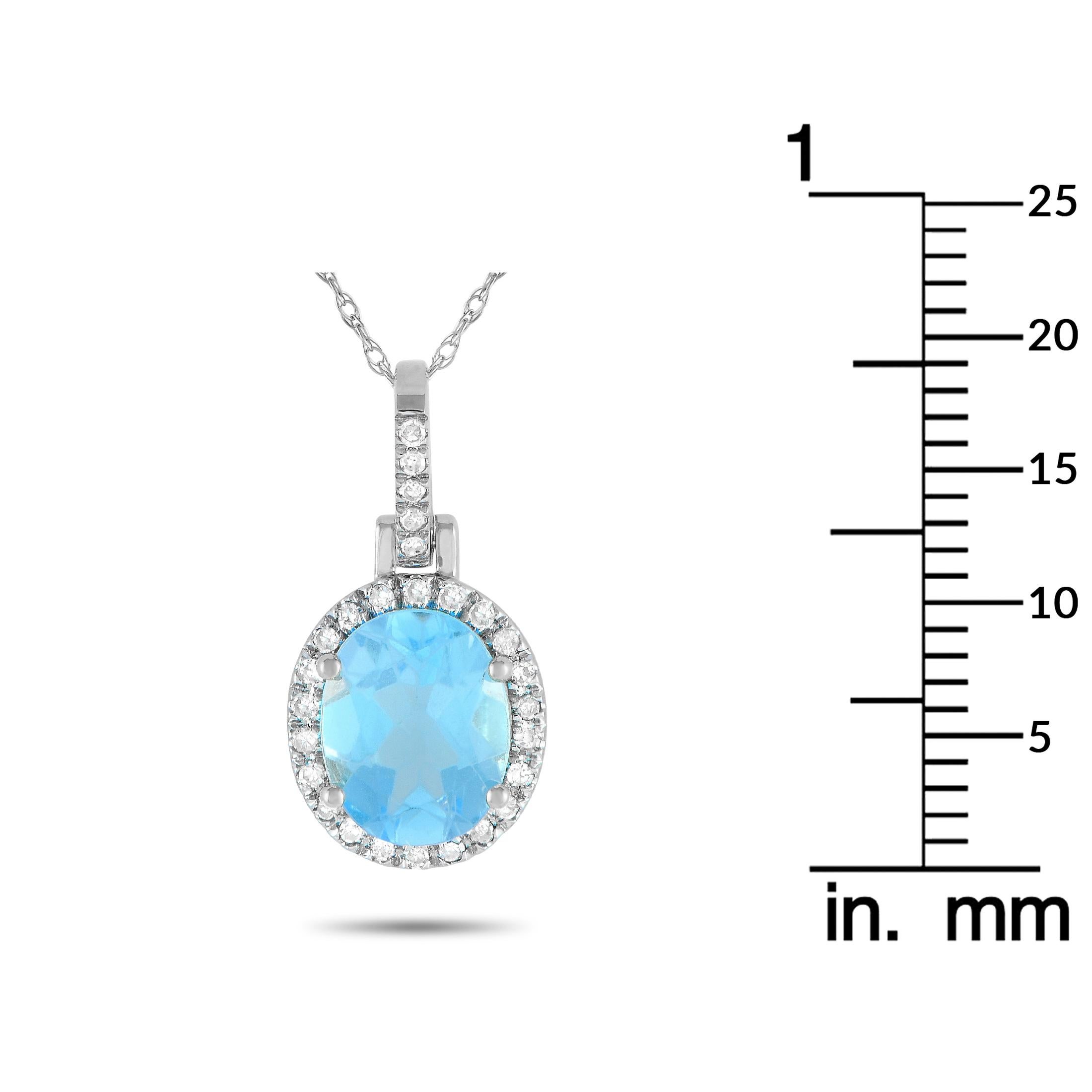 LB Exclusive 14K White Gold 0.13ct Diamond & Topaz Pendant Necklace PD4-15500WTB In New Condition For Sale In Southampton, PA