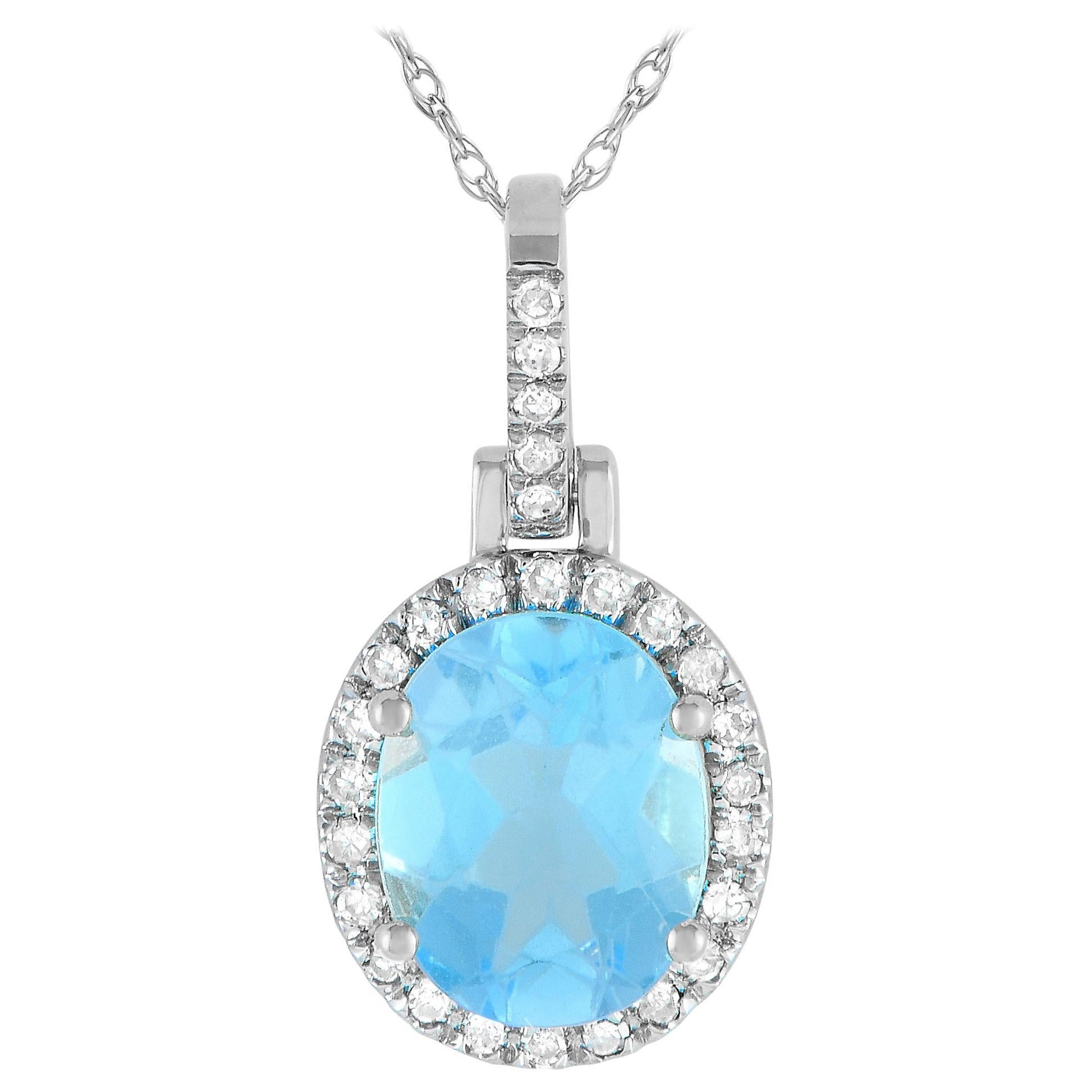 LB Exclusive 14K Weißgold 0,13ct Diamant & Topas Anhänger Halskette PD4-15500WTB