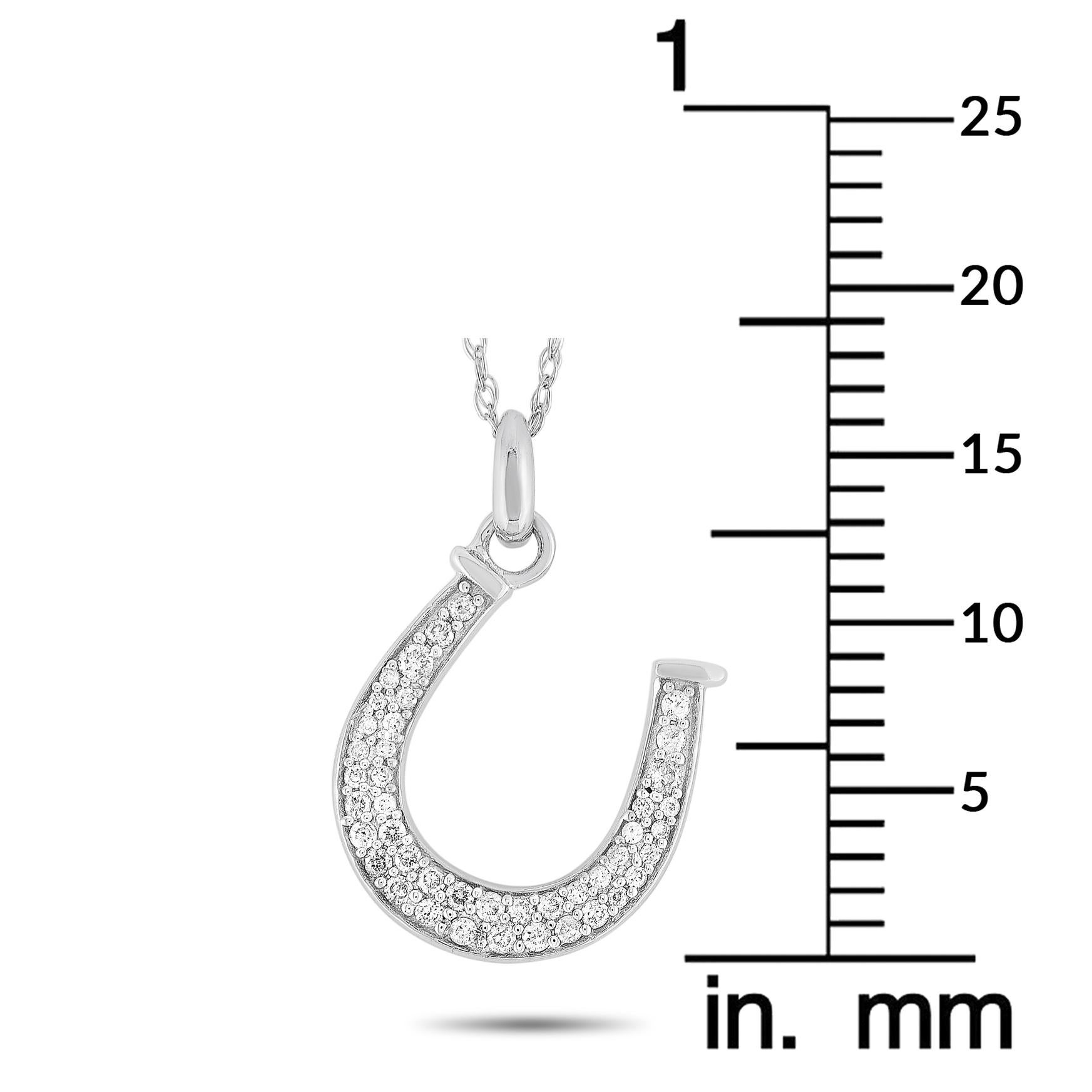Round Cut LB Exclusive 14 Karat White Gold 0.14 Carat Diamond Horseshoe Pendant Necklace
