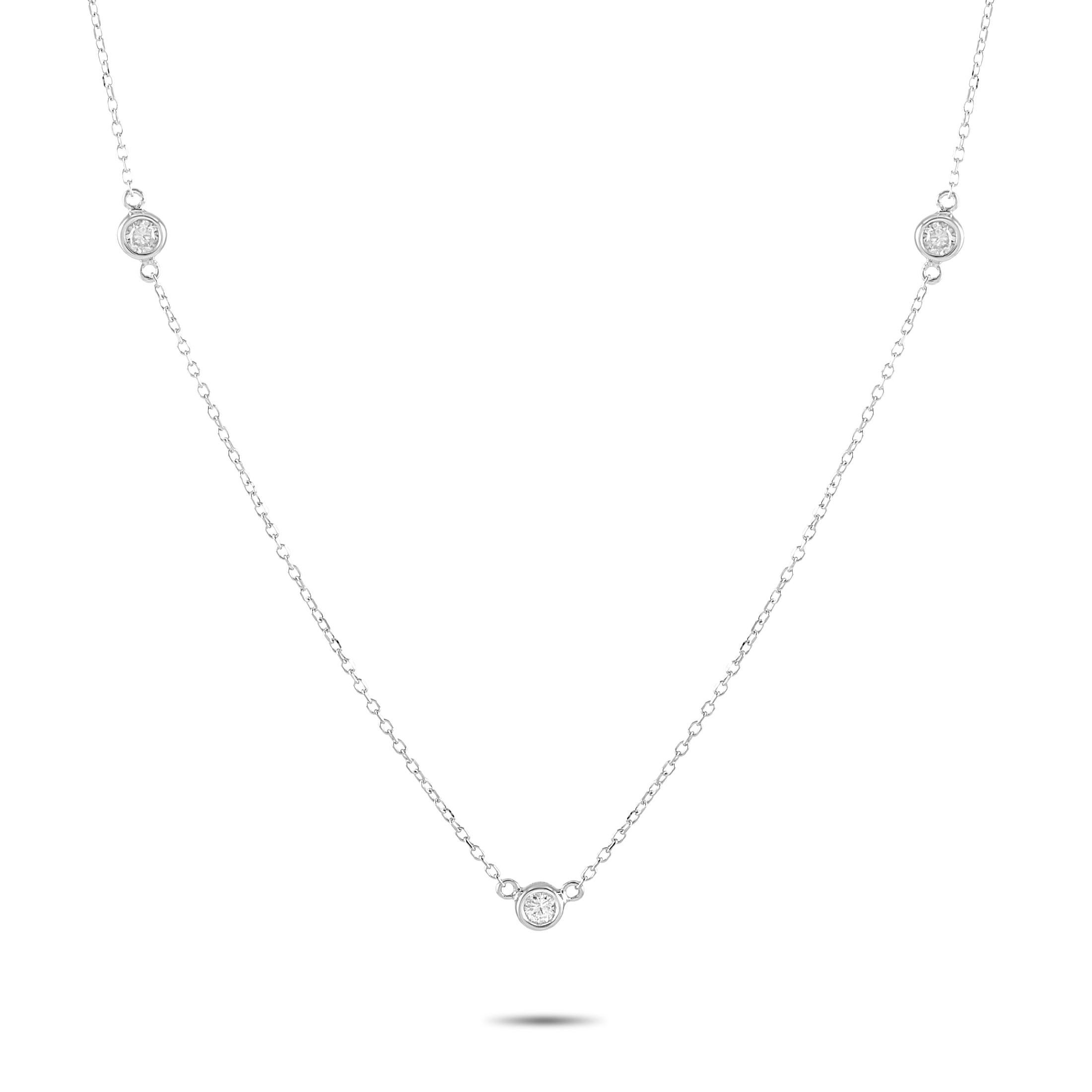 Round Cut Lb Exclusive 14k White Gold 0.15 Carat Diamond Necklace For Sale
