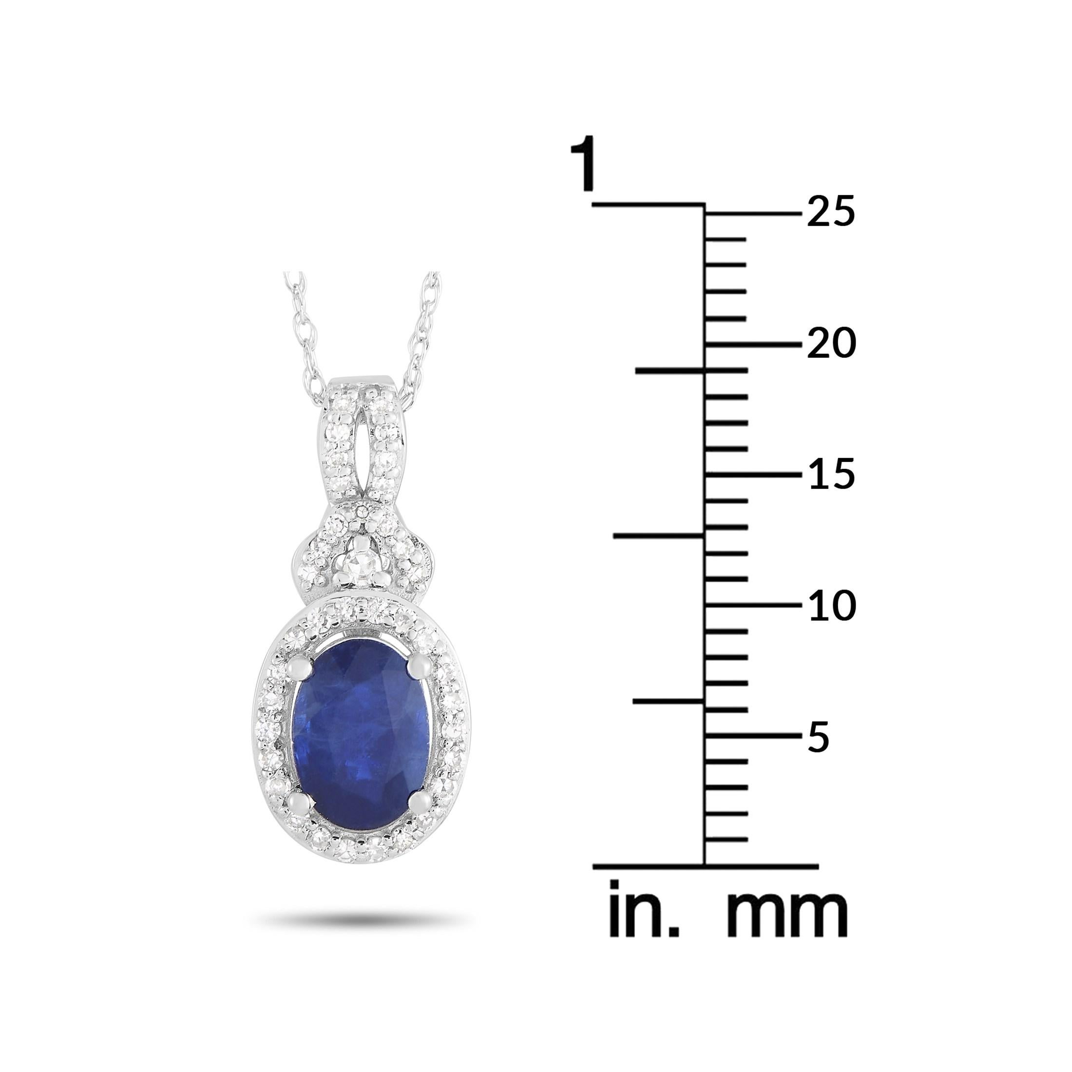 LB Exclusive 14K White Gold 0.15 ct Diamond and Sapphire Oval Pendant Necklace In New Condition In Southampton, PA