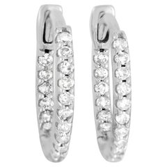 LB Exclusive 14K White Gold 0.15 Ct Diamond Small Inside Out Hoop Earrings