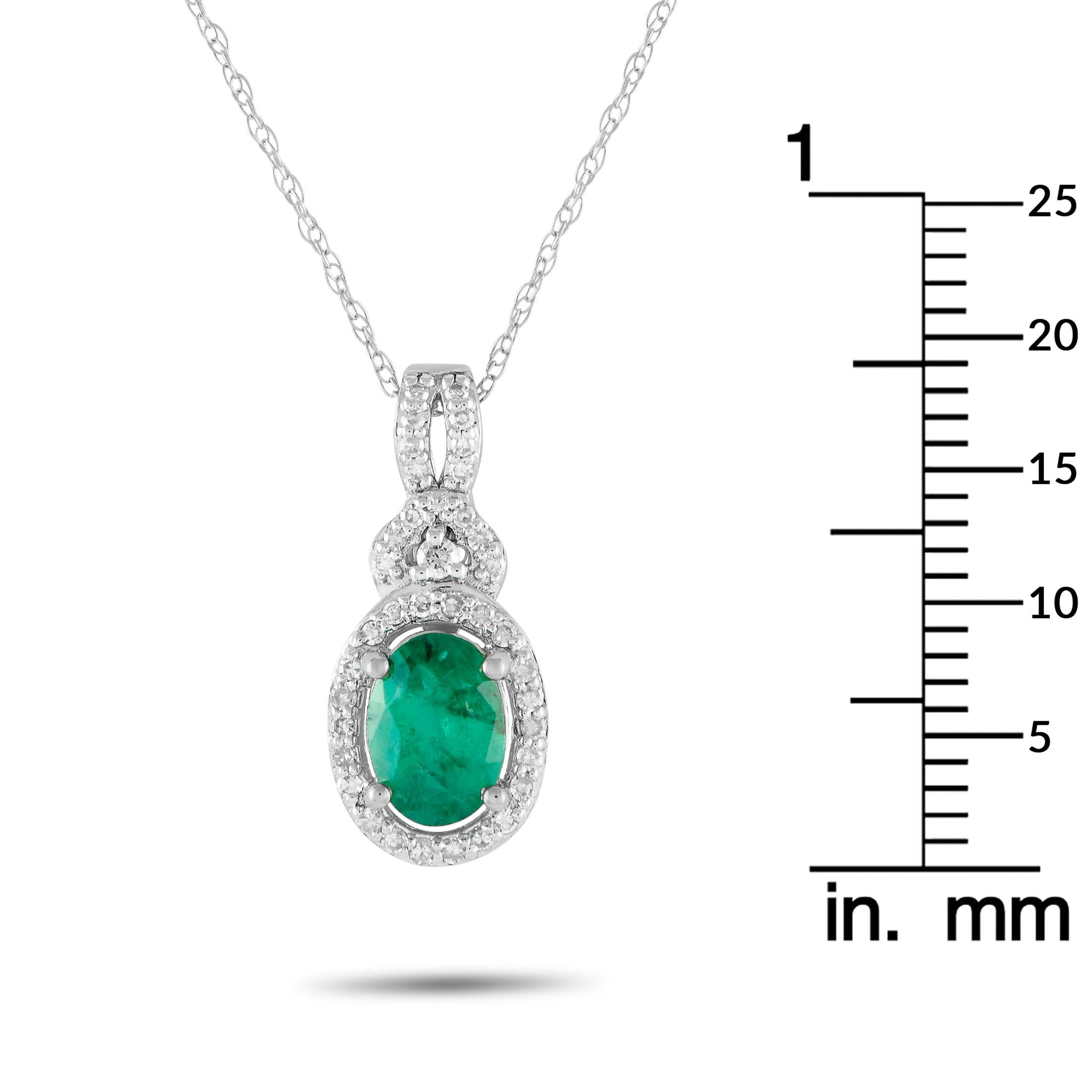 LB Exclusive 14K White Gold 0.15ct Diamond and Emerald Necklace PD4-15738WEM In New Condition For Sale In Southampton, PA