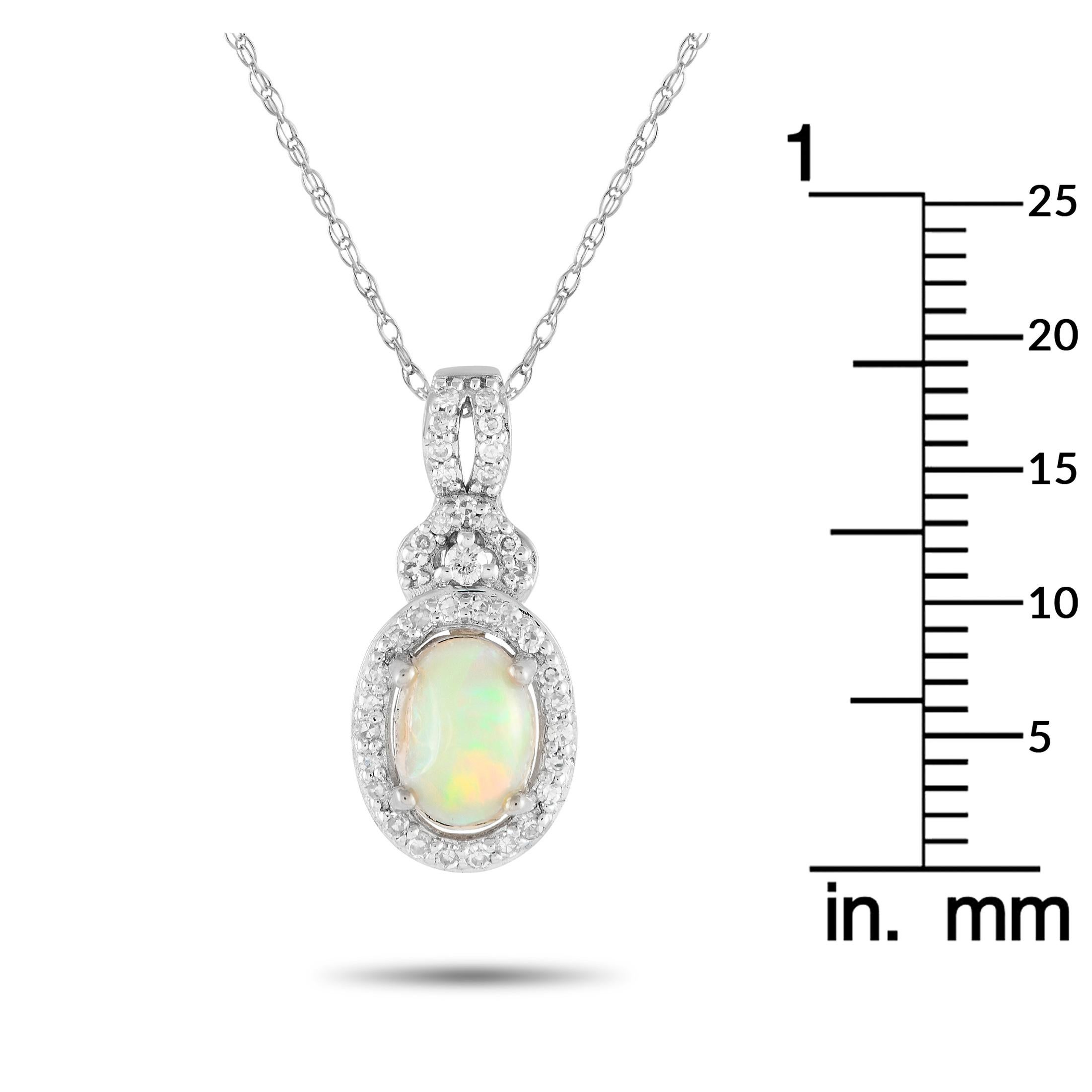 LB Exclusive 14K White Gold 0.15ct Diamond and Opal Necklace PD4-15738WOP In New Condition For Sale In Southampton, PA