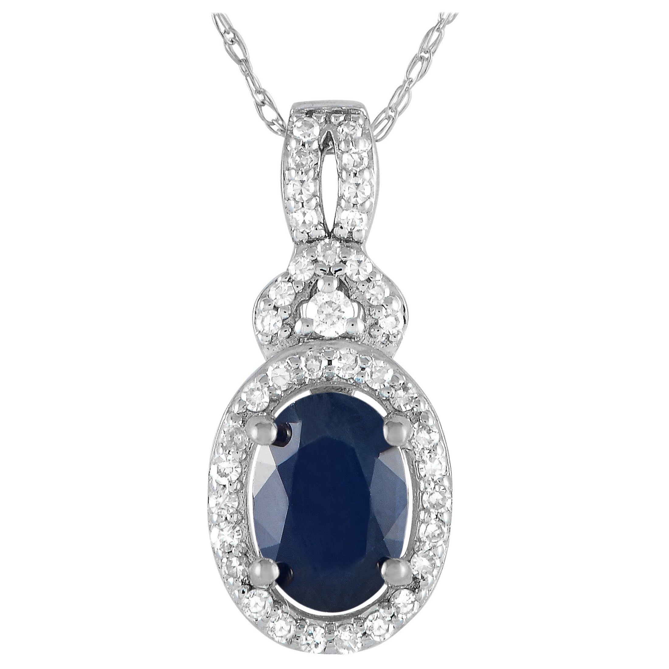 LB Exclusive 14K Weißgold 0,15ct Diamant und Saphir Halskette PD4-15738WSA