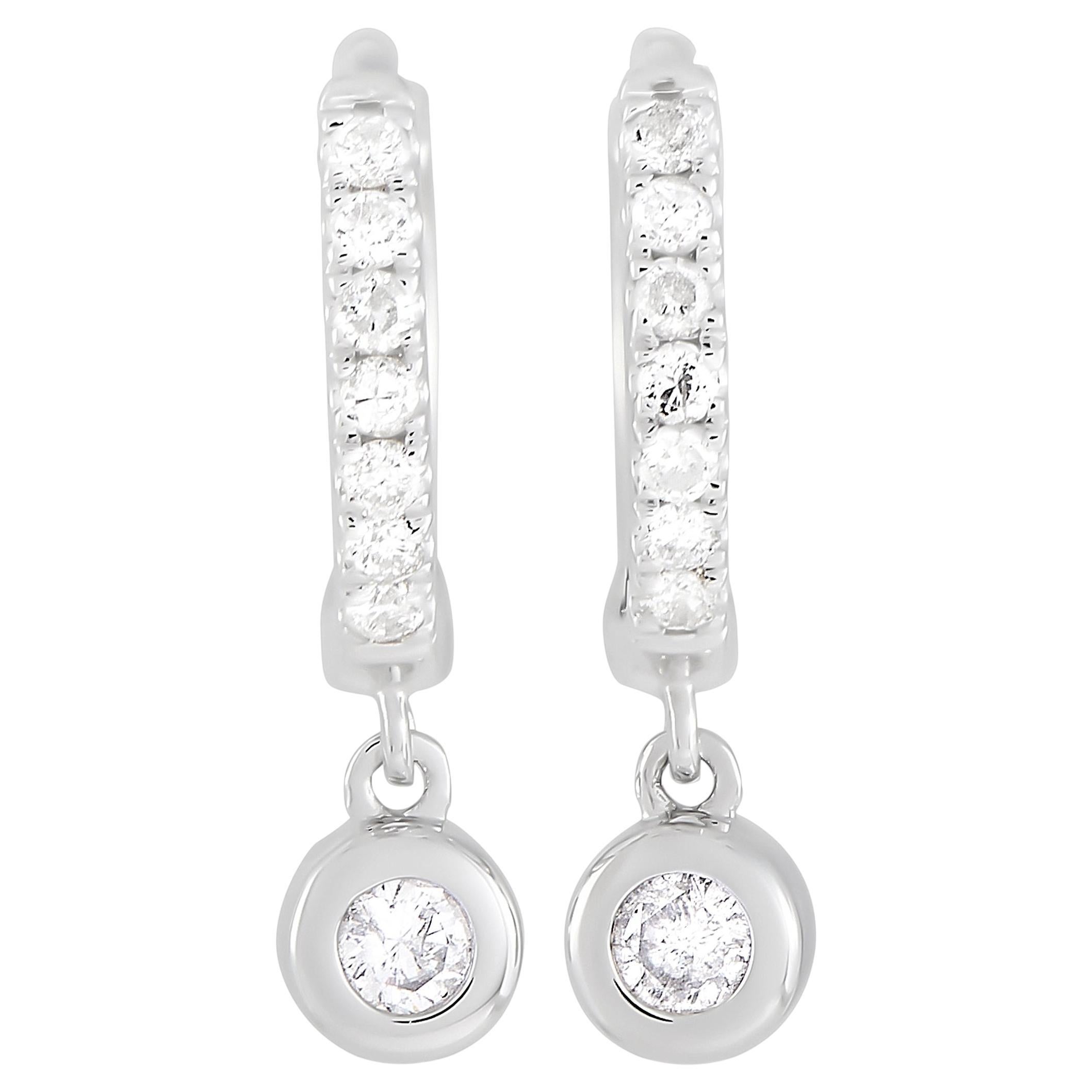 Lb Exclusive 14k White Gold 0.15 Carat Diamond Drop Earrings For Sale