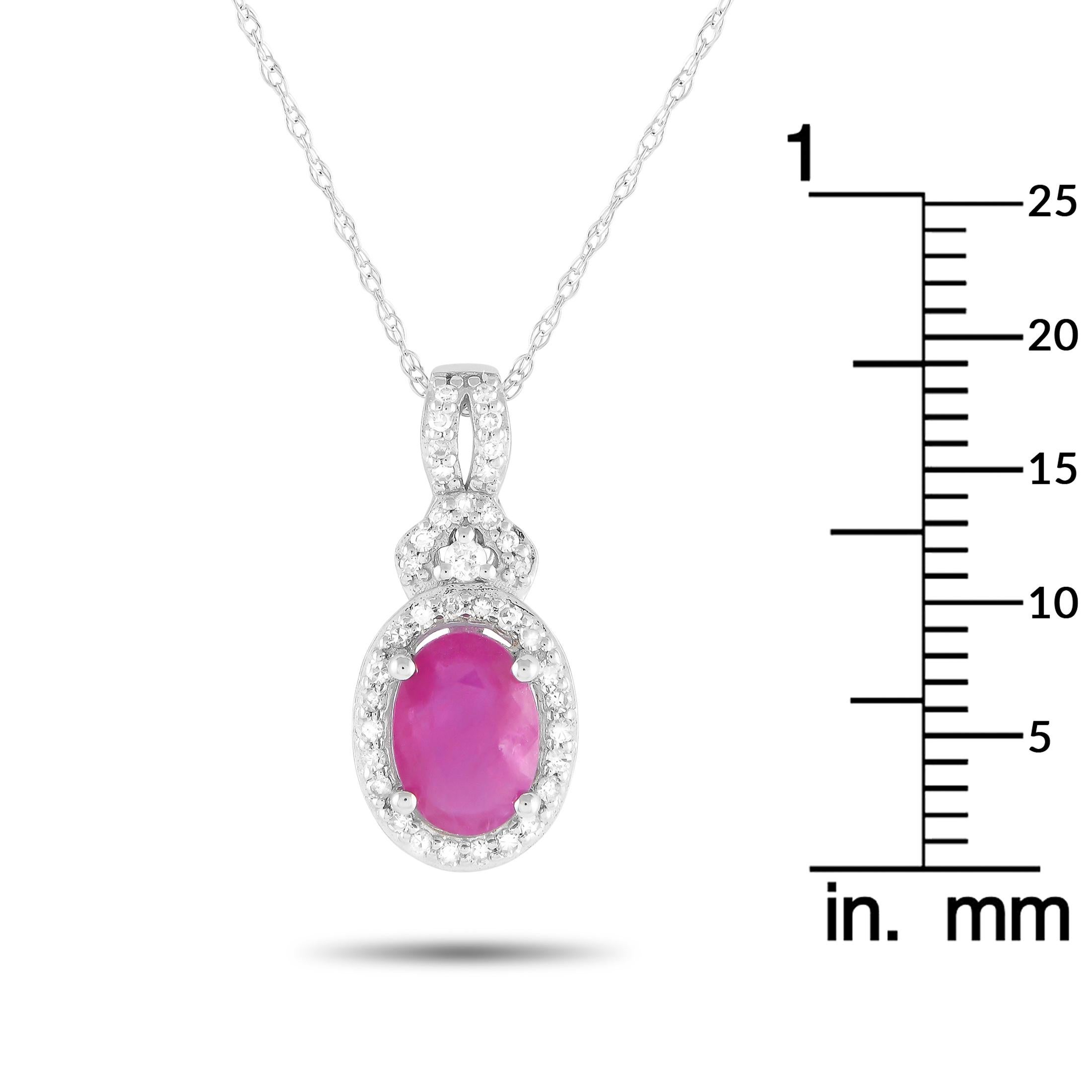 LB Exclusive 14K White Gold 0.15ct Diamond & Ruby Pendant Necklace PD4-15738WRU In New Condition For Sale In Southampton, PA