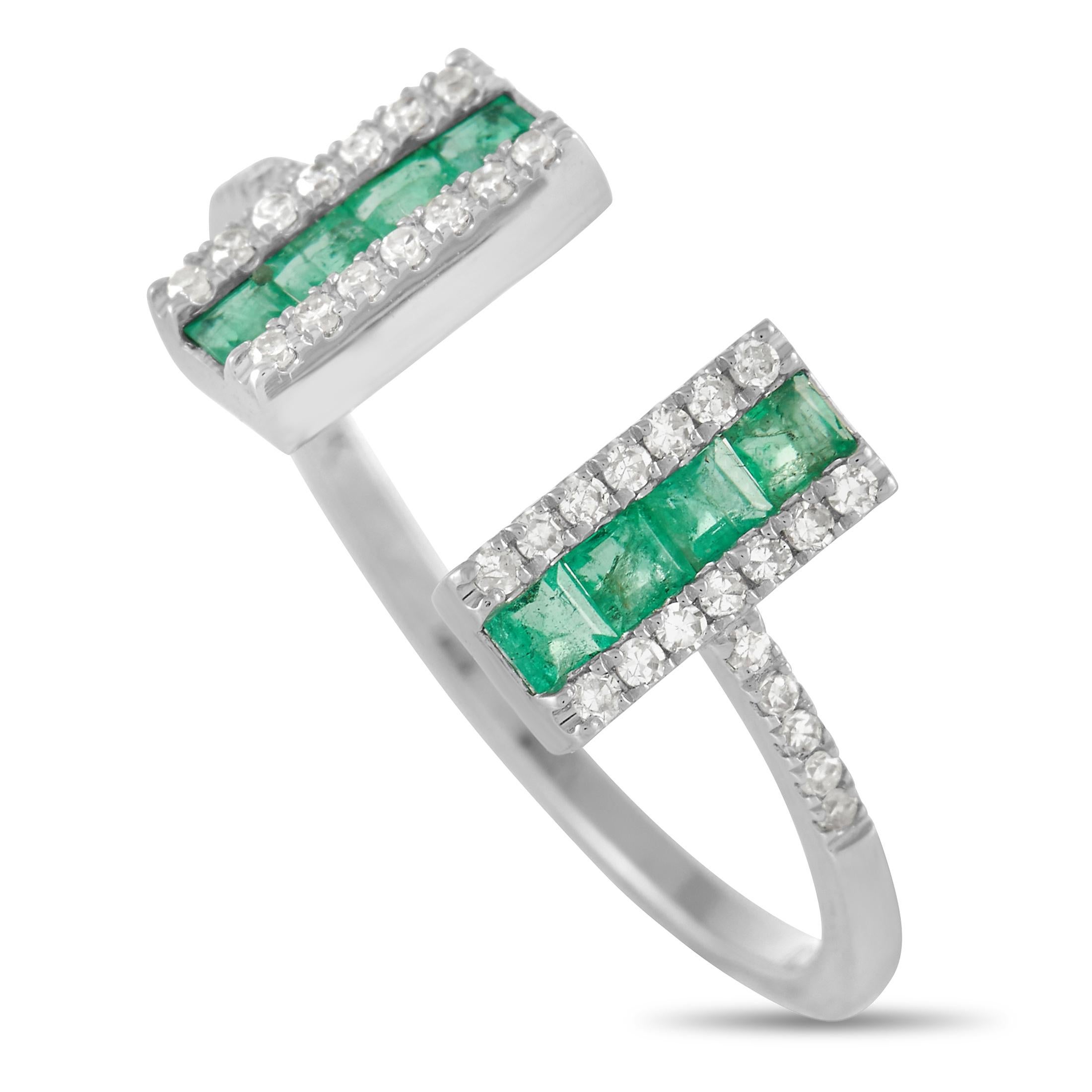 LB Exclusive 14K White Gold 0.16 Ct Diamond and Emerald Ring In New Condition In Southampton, PA
