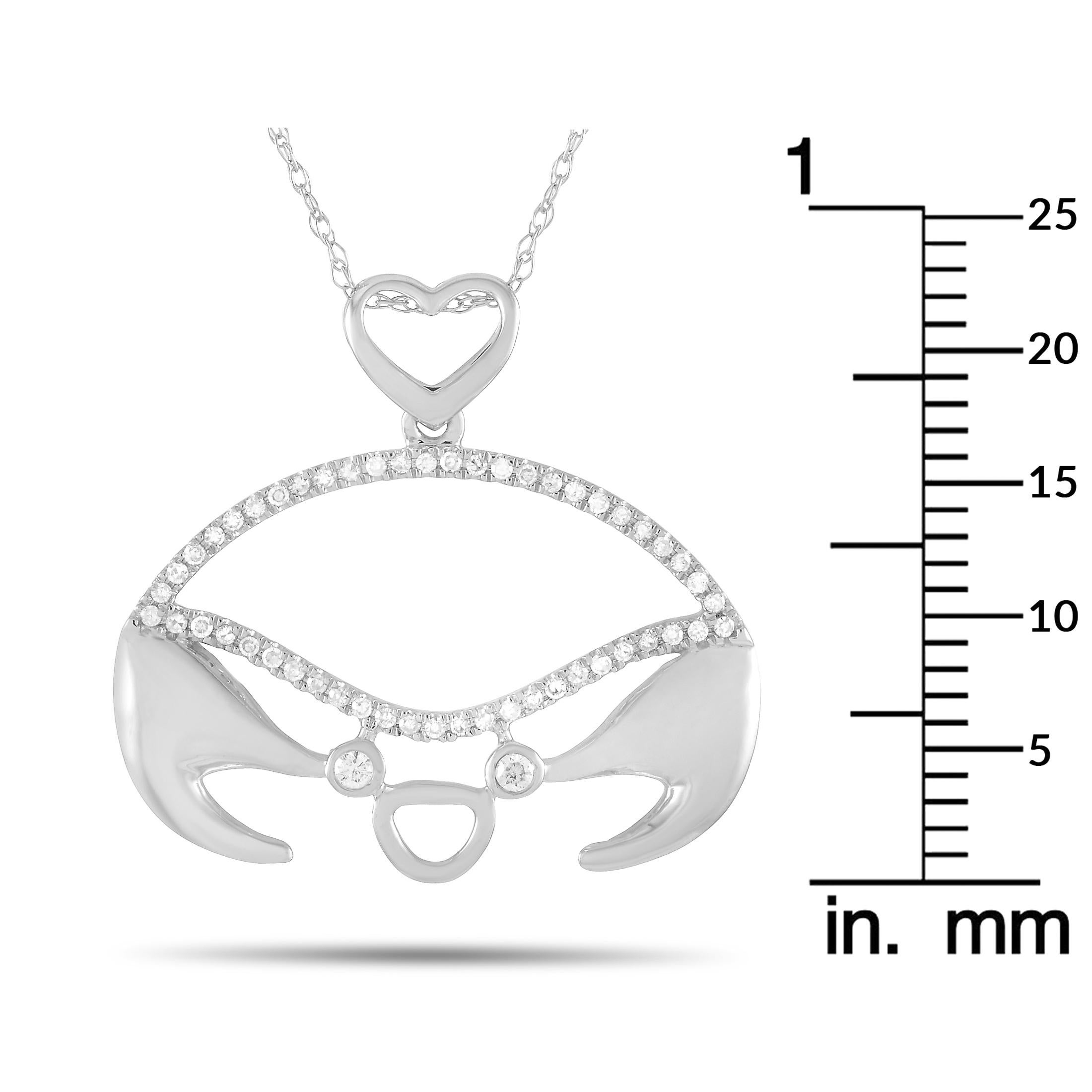 Round Cut LB Exclusive 14 Karat White Gold 0.16 Carat Diamond Crab Pendant Necklace For Sale