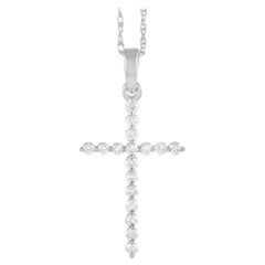 LB Exclusive 14k White Gold 0.16 Ct Diamond Cross Pendant Necklace