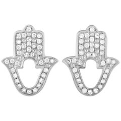 LB Exclusive 14 Karat White Gold 0.16 Carat Diamond Hamsa Earrings