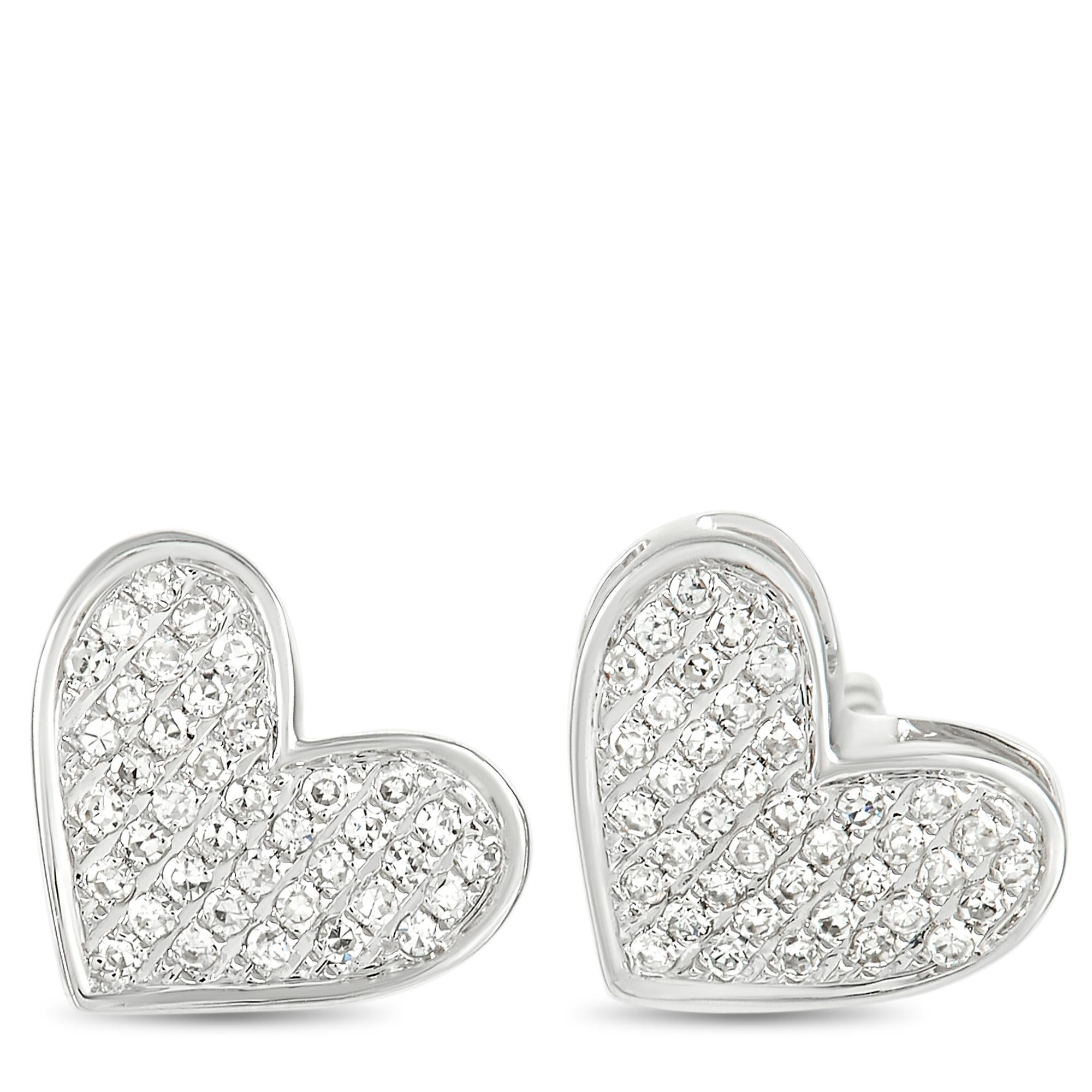 LB Exclusive 14K White Gold 0.16ct Diamond Heart Earrings In New Condition In Southampton, PA
