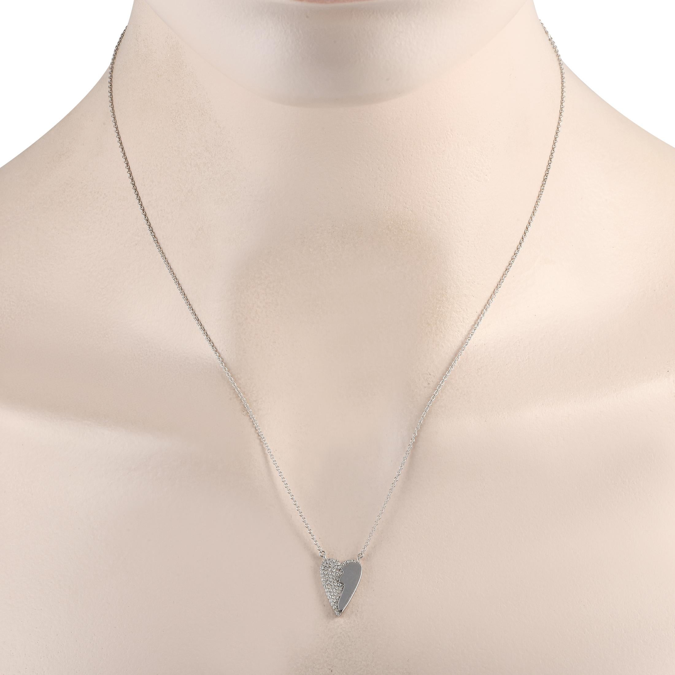 This sophisticated necklace is ideal for everyday wear. Sleek 14K White Gold contrasts beautifully against inset Diamonds with a total weight of 0.16 carats on this pieces pendant, which measures 0.65 long by 0.45 wide and is suspended from an 18