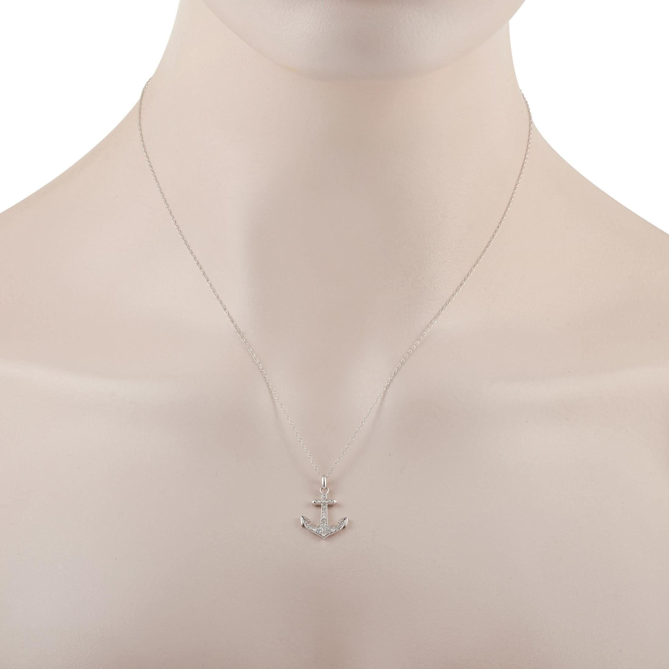 The LB Exclusive 14K White Gold 0.17 ct Diamond Anchor Necklace makes for a beautiful gift for someone you always feel safe with. This jewel is fashioned in versatile white gold so it's easy to wear. The pendant measures 0.75-inch by 0.5-inch which
