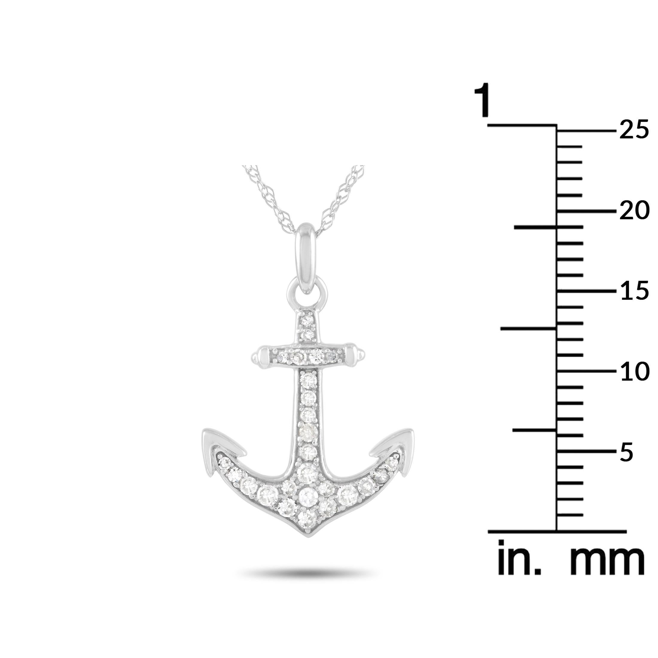 LB Exclusive 14 Karat White Gold 0.17 Carat Diamond Anchor Pendant Necklace In New Condition In Southampton, PA