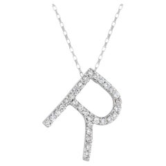 LB Exclusive 14K White Gold 0.17 Ct Diamond “R” Initial Necklace