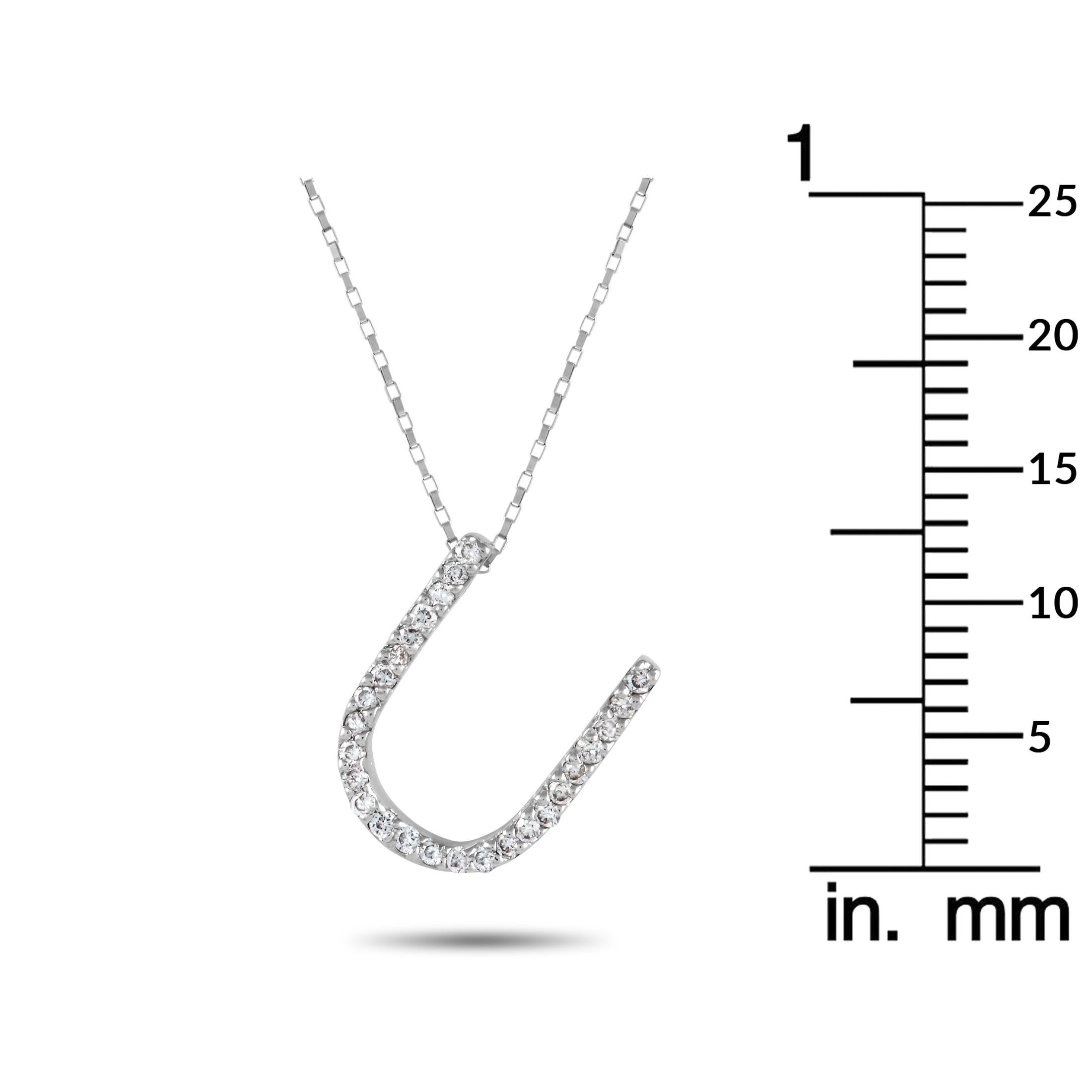 LB Exclusive 14K White Gold 0.17 Ct Diamond “U” Initial Necklace In New Condition For Sale In Southampton, PA