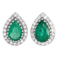 LB Exclusive 14K White Gold 0.17ct Diamond Pear Halo Stud Earrings ER4-15272WEM