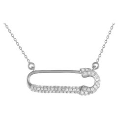 LB Exclusive 14K White Gold 0.17ct Diamond Safety Pin Necklace