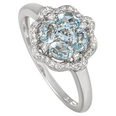 LB Exclusive 14K White Gold 0.18 ct Diamond and Aquamarine Ring