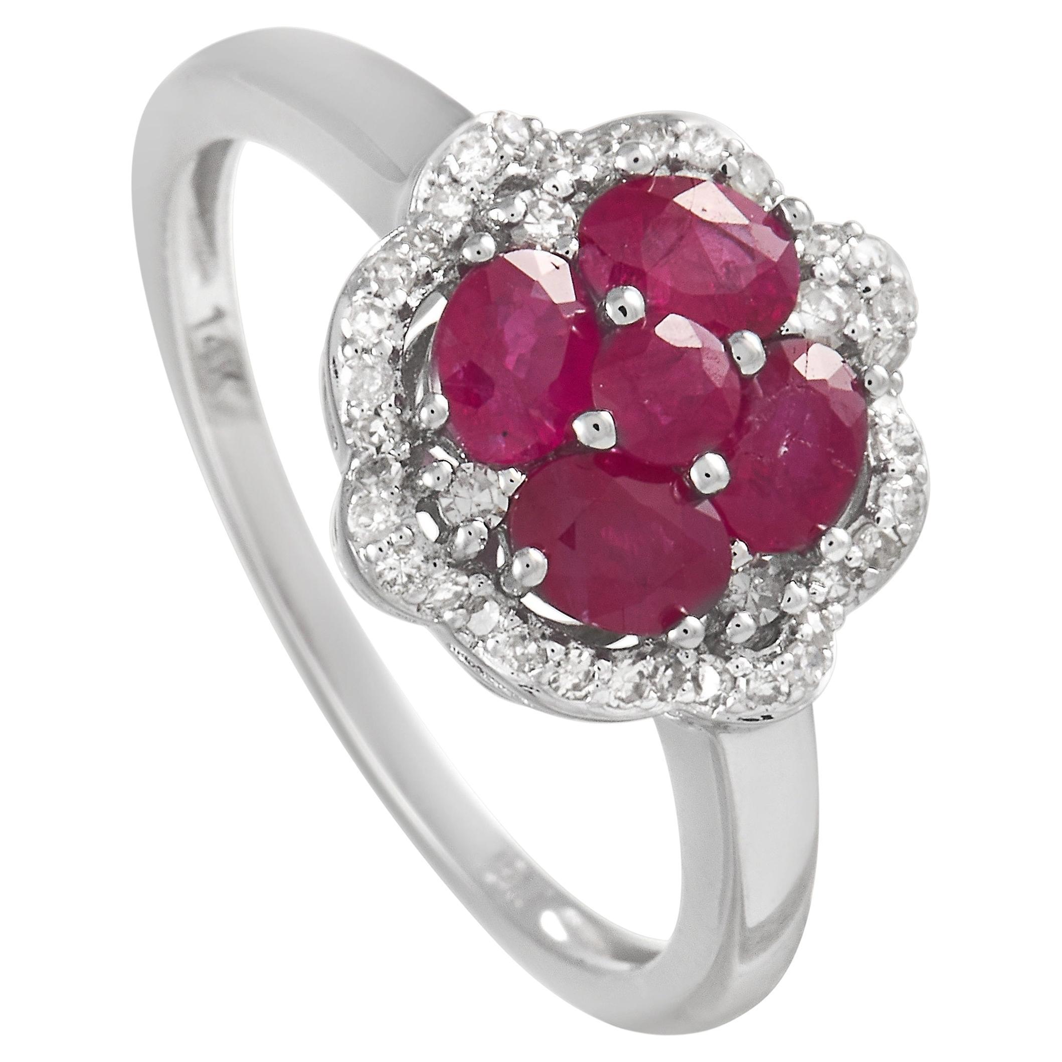 LB Exclusive 14K White Gold 0.18ct Diamond and Ruby Ring