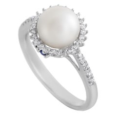 LB Exclusive 14K White Gold 0.20 Ct Diamond and Pearl Ring