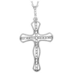 LB Exclusive 14 Karat White Gold 0.20 Carat Diamond Cross Pendant Necklace