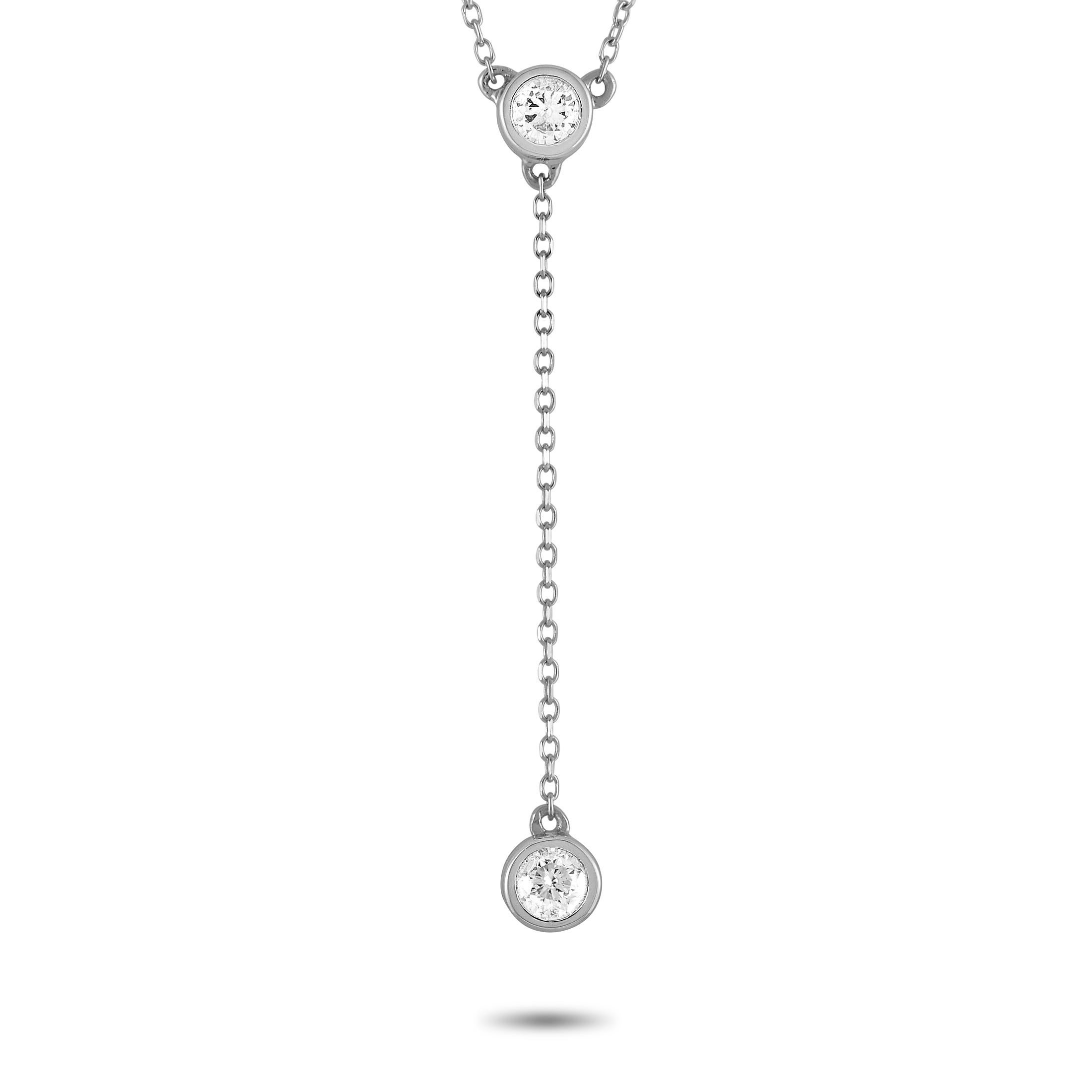Round Cut LB Exclusive 14K White Gold 0.20 Ct Diamond Pendant Necklace For Sale