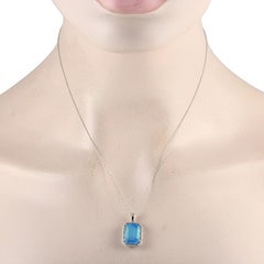LB Exclusive 14K White Gold 0.20ct Diamond and Blue Topaz Necklace PD4-15513WBT