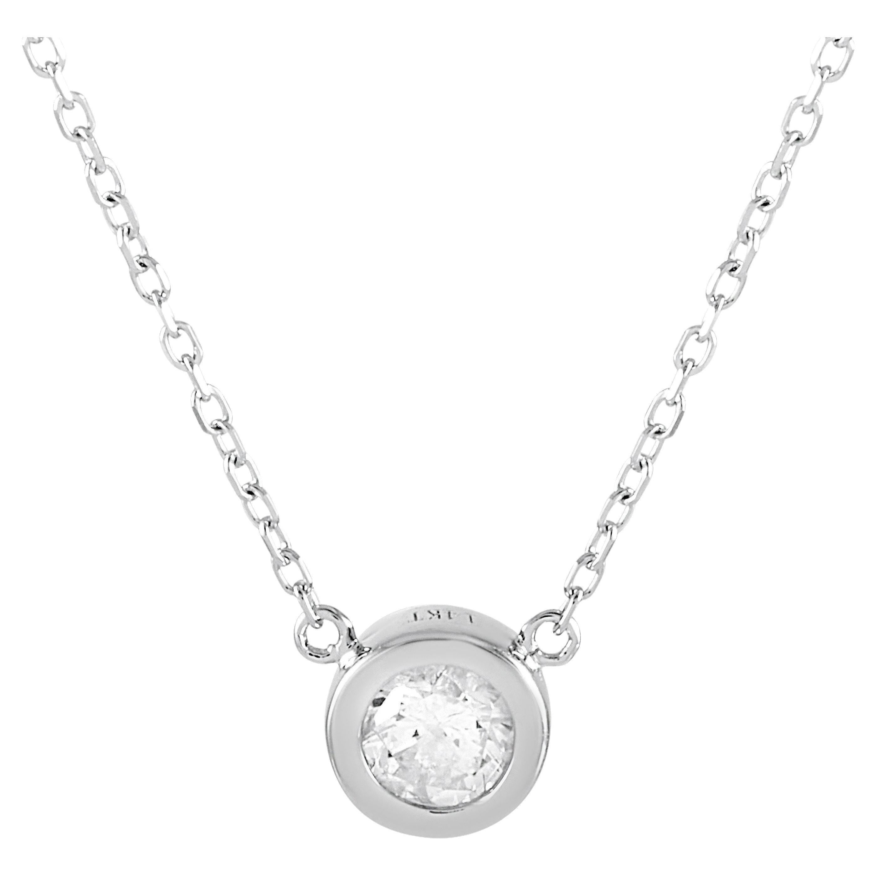 LB Exclusive 14k White Gold 0.20 Carat Diamond Necklace For Sale