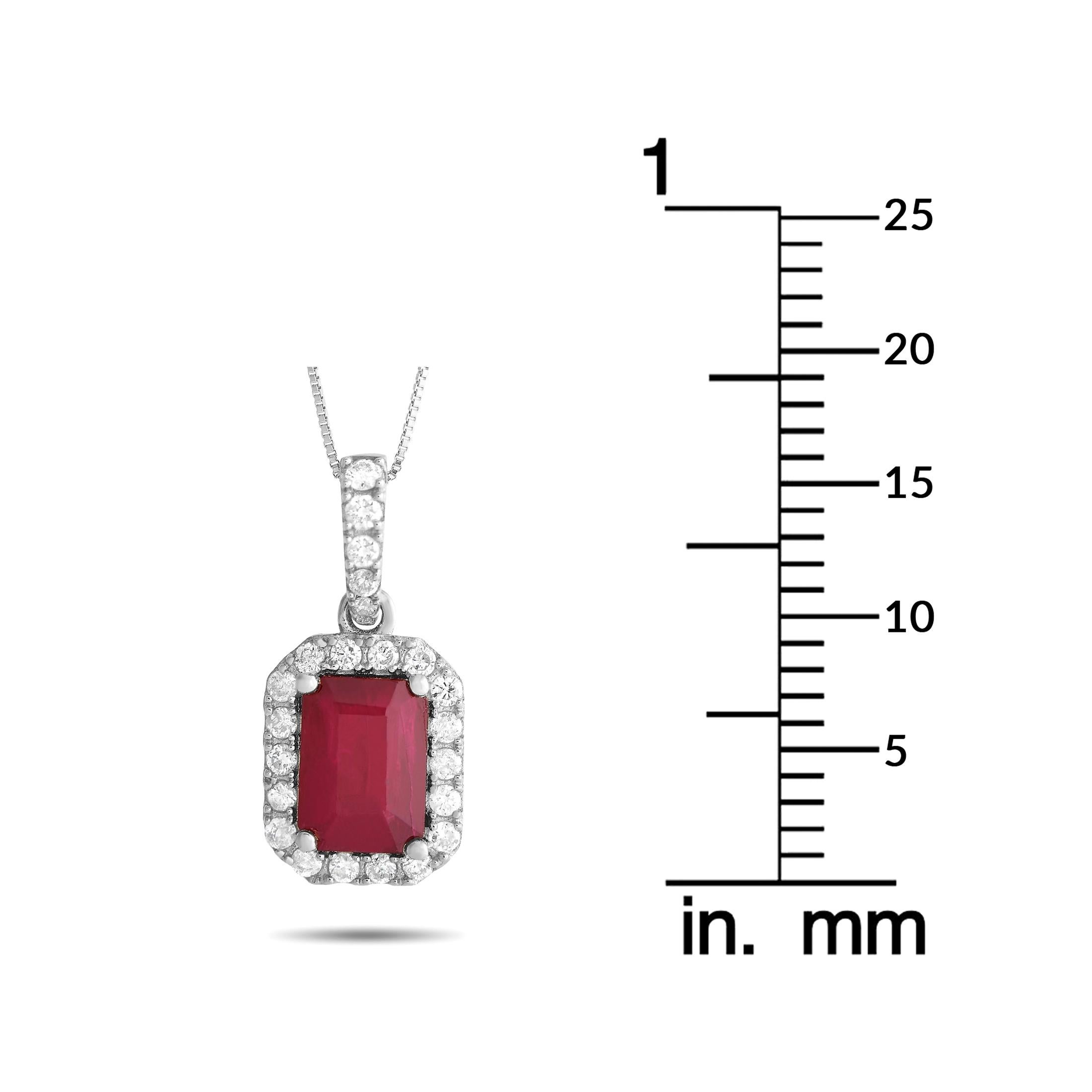 LB Exclusive 14K White Gold 0.20ct Diamond & Ruby Pendant Necklace PD4-15910WRU In New Condition For Sale In Southampton, PA