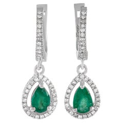 LB Exclusive 14K White Gold 0.21 Ct Diamond and Emerald Drop Earrings