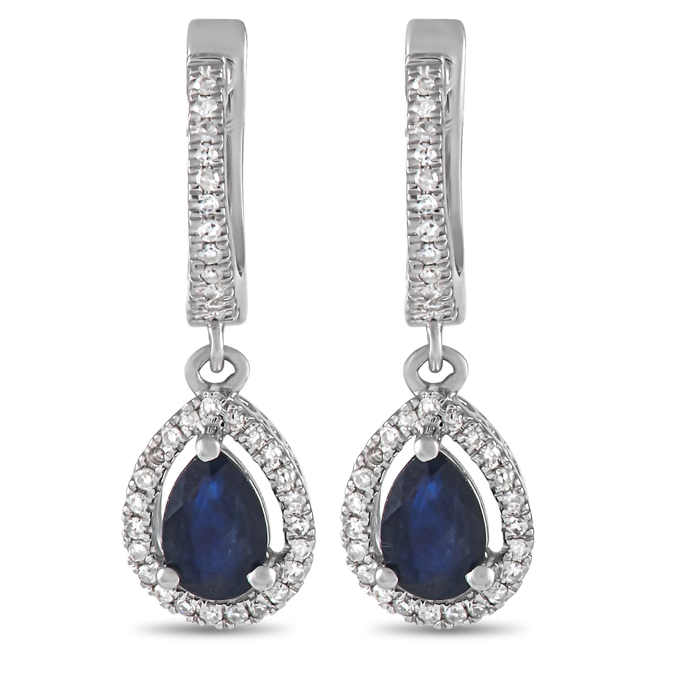 LB Exclusive 14K White Gold 0.21 Ct Diamond and Sapphire Earrings In New Condition In Southampton, PA