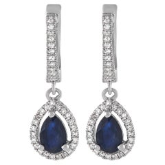 LB Exclusive 14K White Gold 0.21 Ct Diamond and Sapphire Earrings