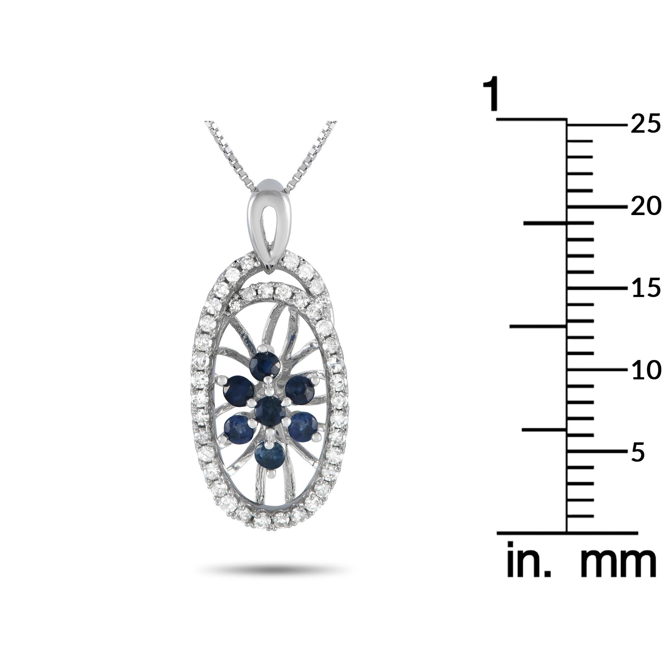 LB Exclusive 14K White Gold 0.22ct Diamond and Sapphire Necklace PD4-15491WSA In New Condition For Sale In Southampton, PA