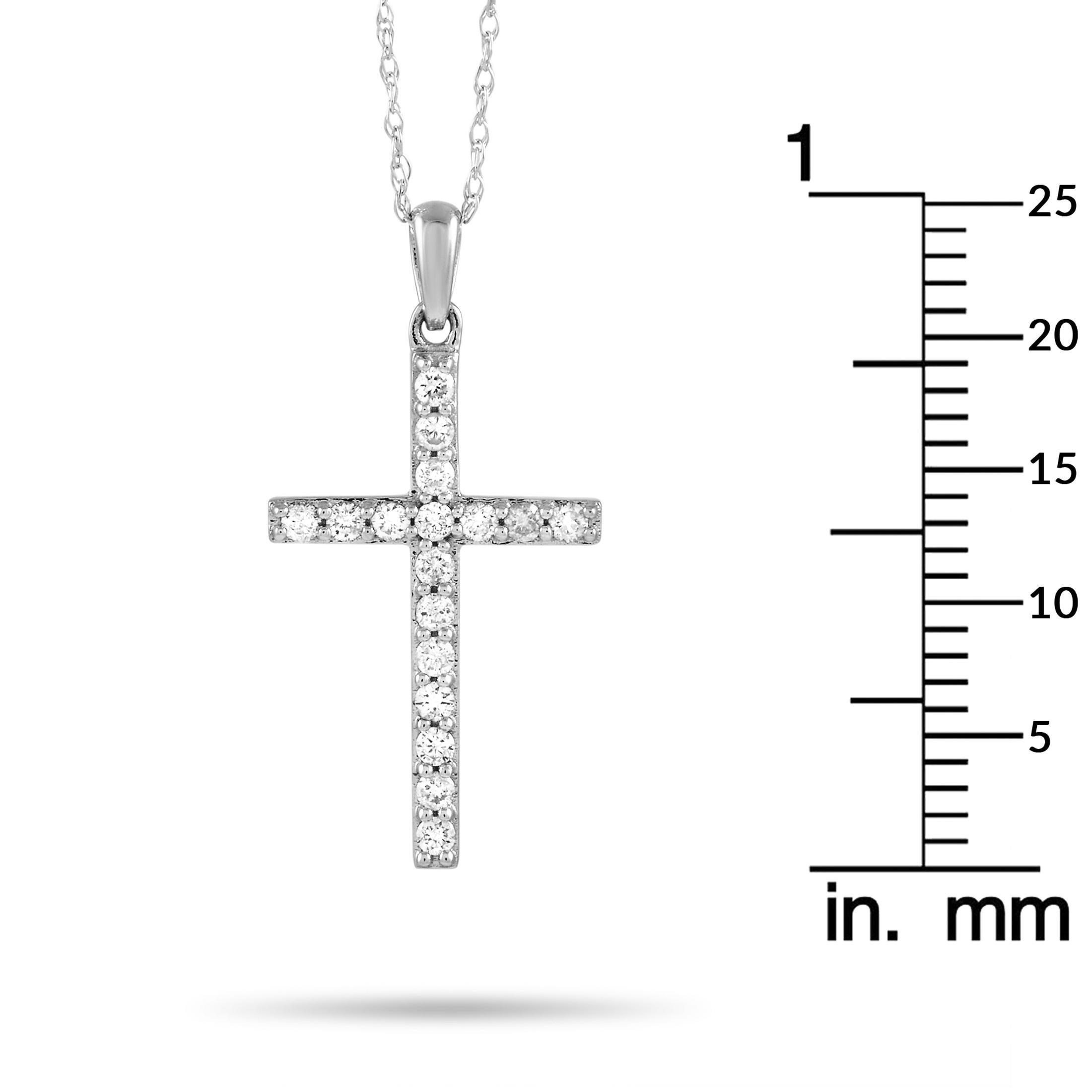 LB Exclusive 14K White Gold 0.23ct Diamond Cross Pendant Necklace In New Condition In Southampton, PA