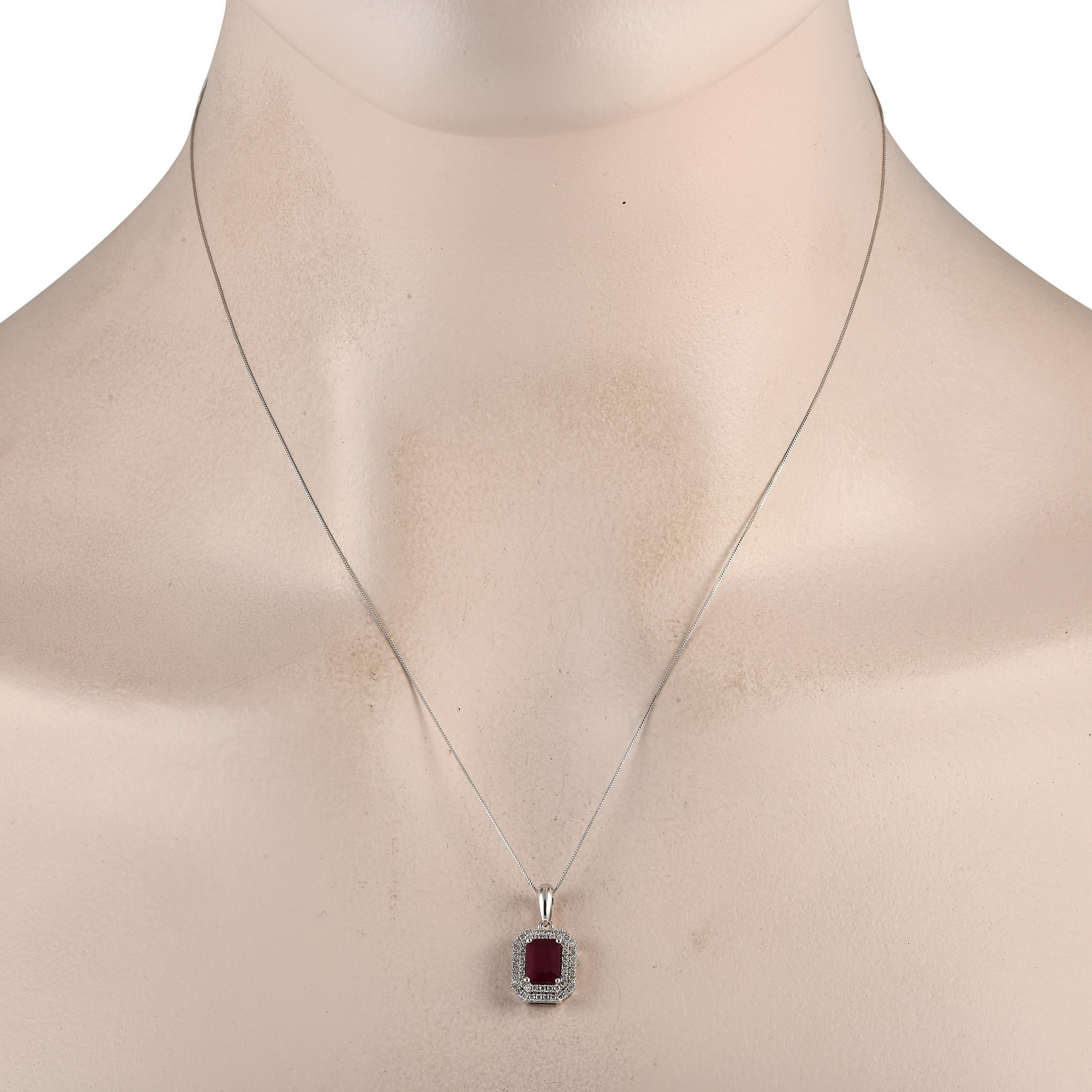 Here is a necklace that will update your outfit with luxurious detail. This LB Exclusive piece comes with a delicate 16-long box chain and a smooth and polished bail. The pendant has an octagonal silhouette with a gorgeous emerald-cut ruby at the