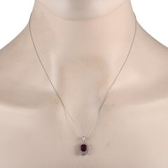 LB Exclusive 14K White Gold 0.24ct Diamond & Ruby Necklace PD4-15905WRU