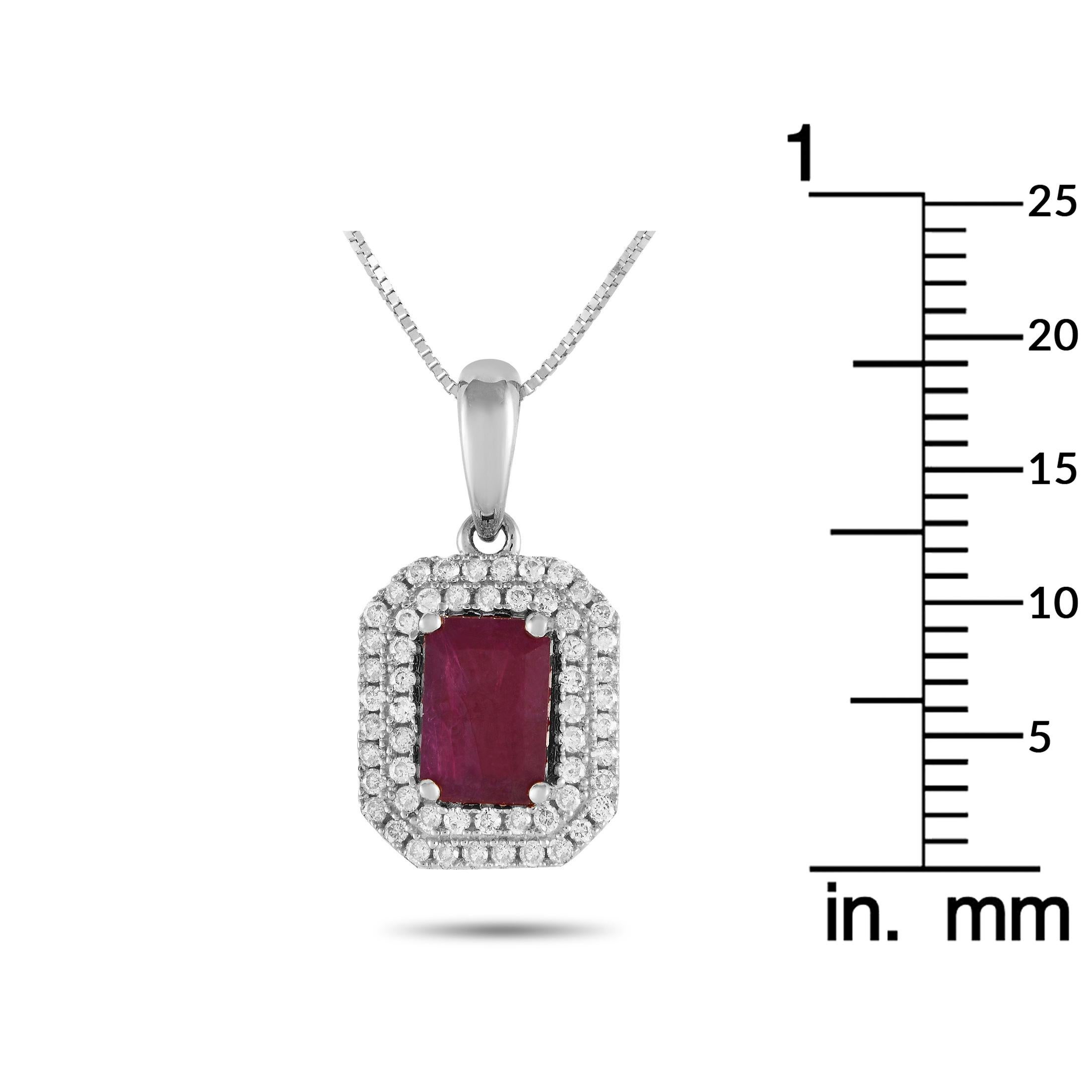 LB Exclusive 14K White Gold 0.24ct Diamond & Ruby Necklace PD4-15905WRU In New Condition For Sale In Southampton, PA