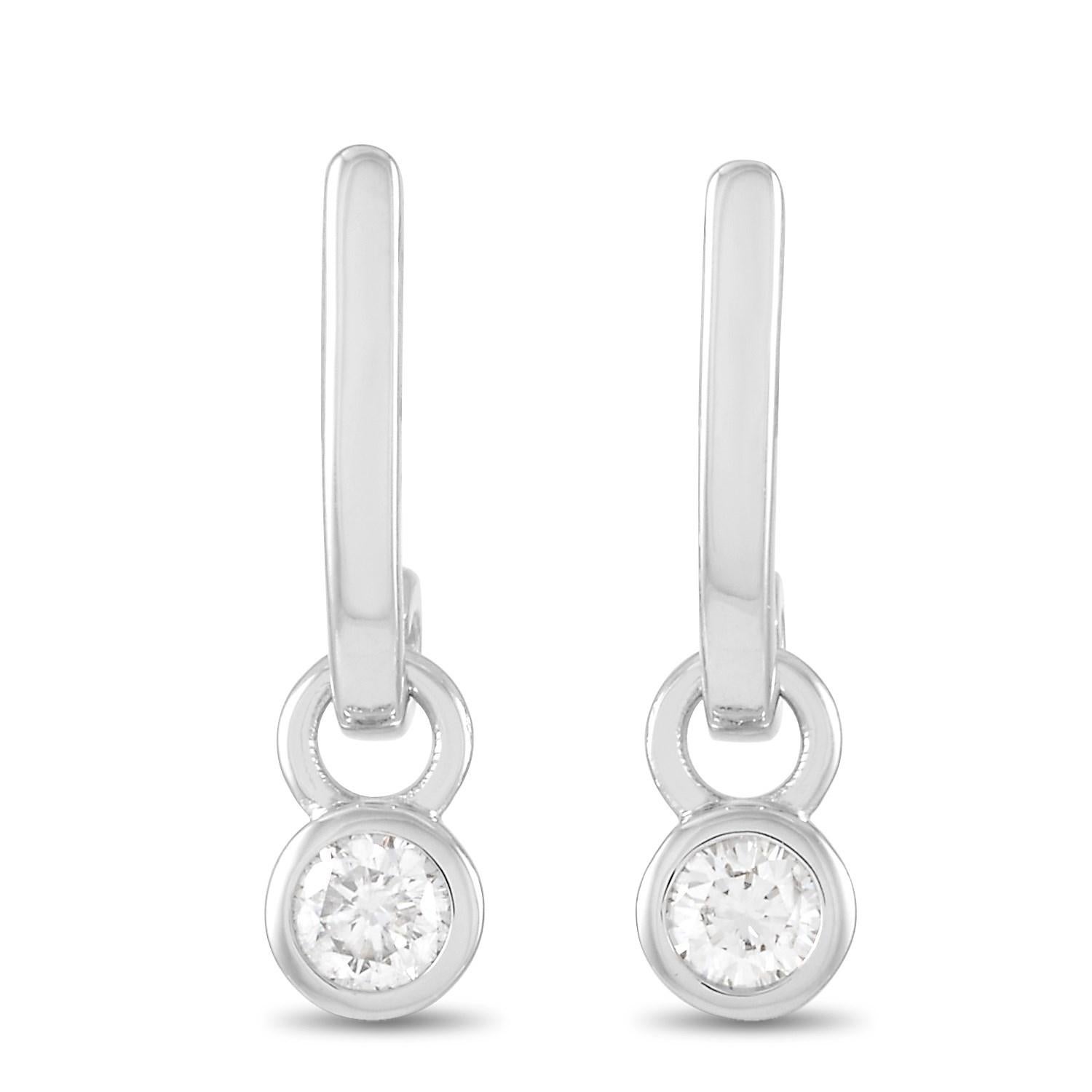 Round Cut LB Exclusive 14k White Gold 0.25 Ct Diamond Dangle Earrings For Sale