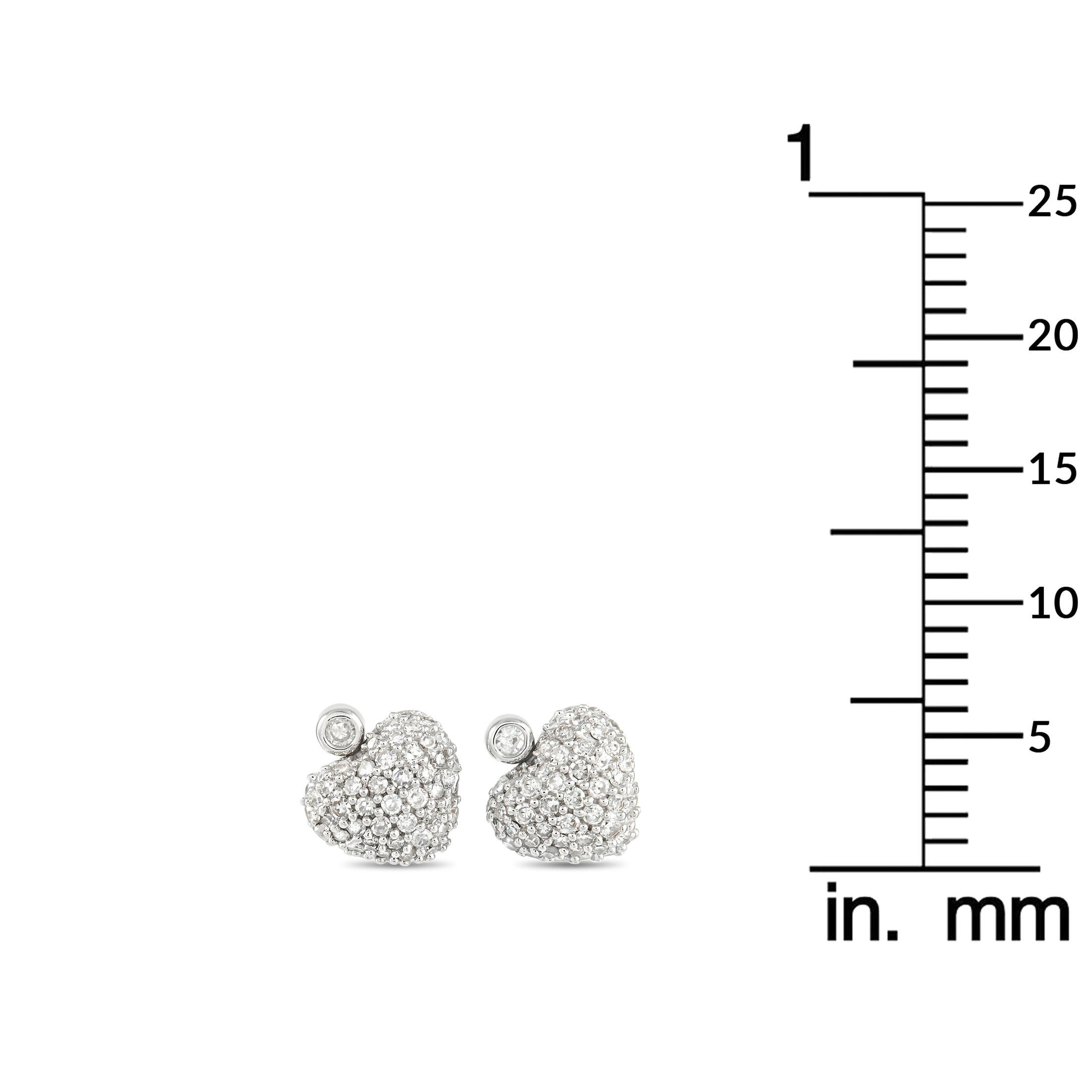 Taille ronde LB Exclusive Boucles d'oreilles en forme de cœur en or blanc 14 carats avec diamants 0,25 carat en vente
